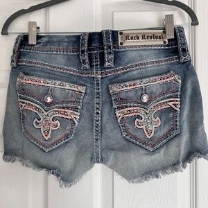 Rock Revival Blue Jean Shorts with Distinctive Stitching